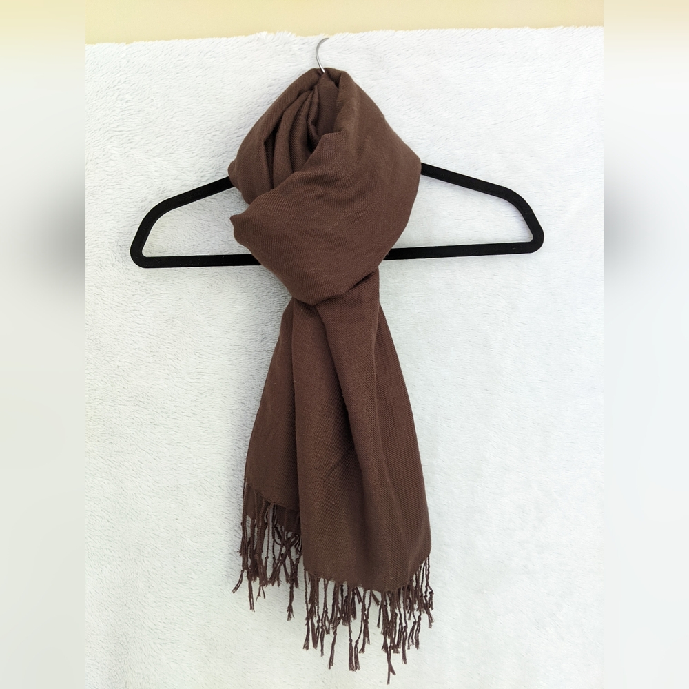 Chocolate Brown Large Shawl / Scarf with Fringe